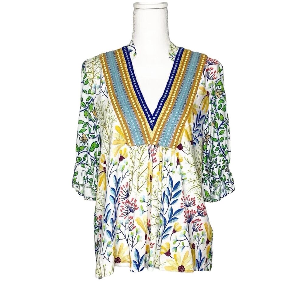 Anthropologie Blank London Stephanie Floral Printed Embroidered Top Small - Picture 2 of 7